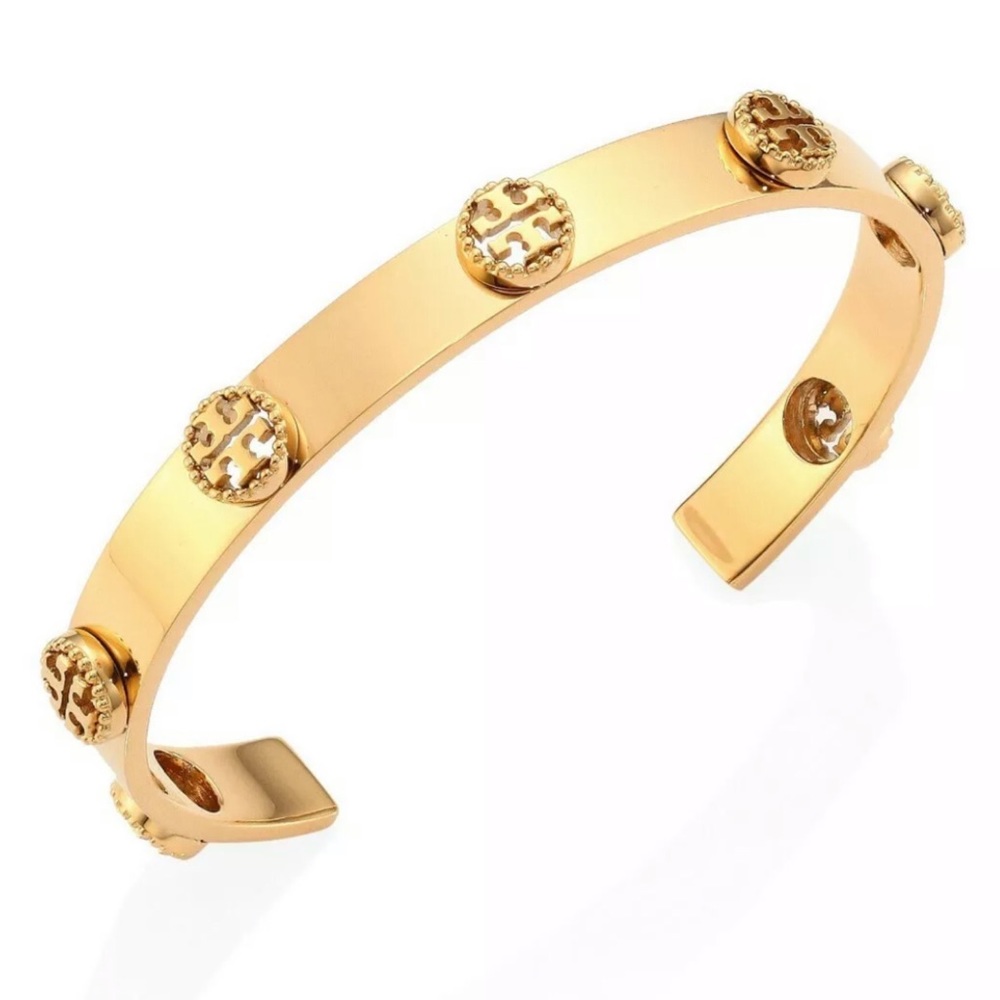 TORY BURCH • Gold Milgrain Logo Cuff Bracelet